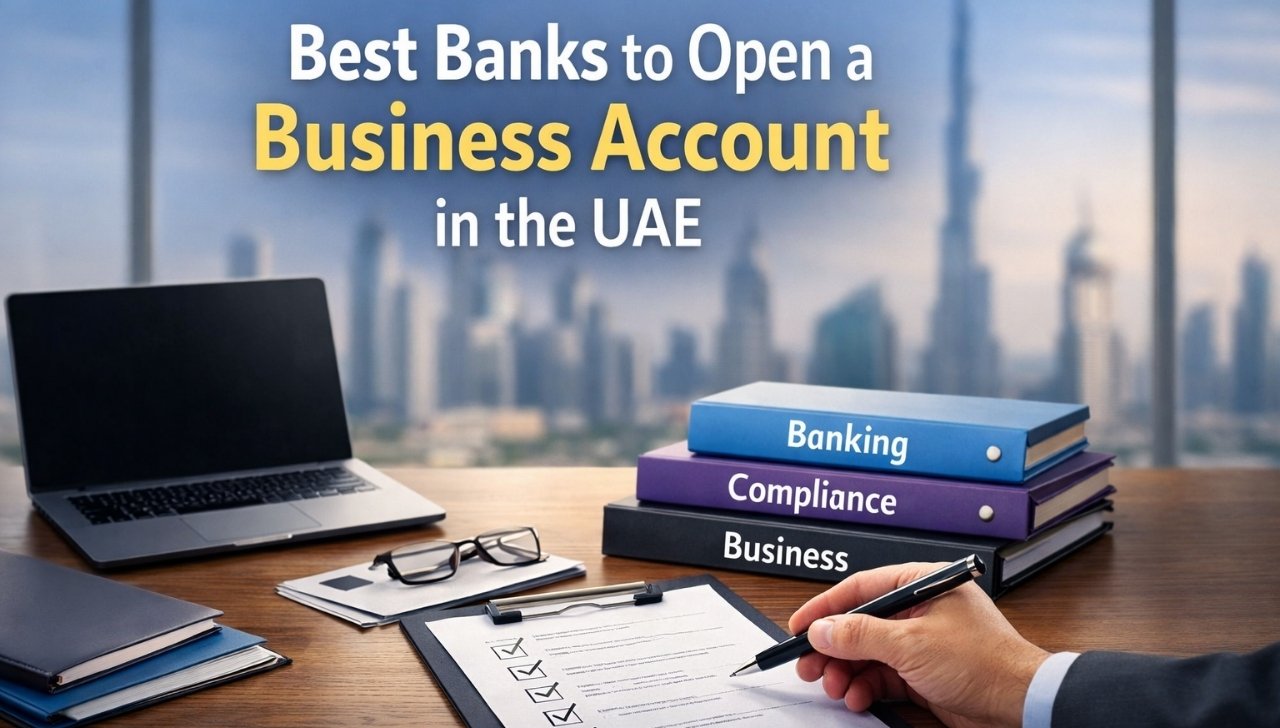 Best banks to open a business account in the UAE with executive desk setup
